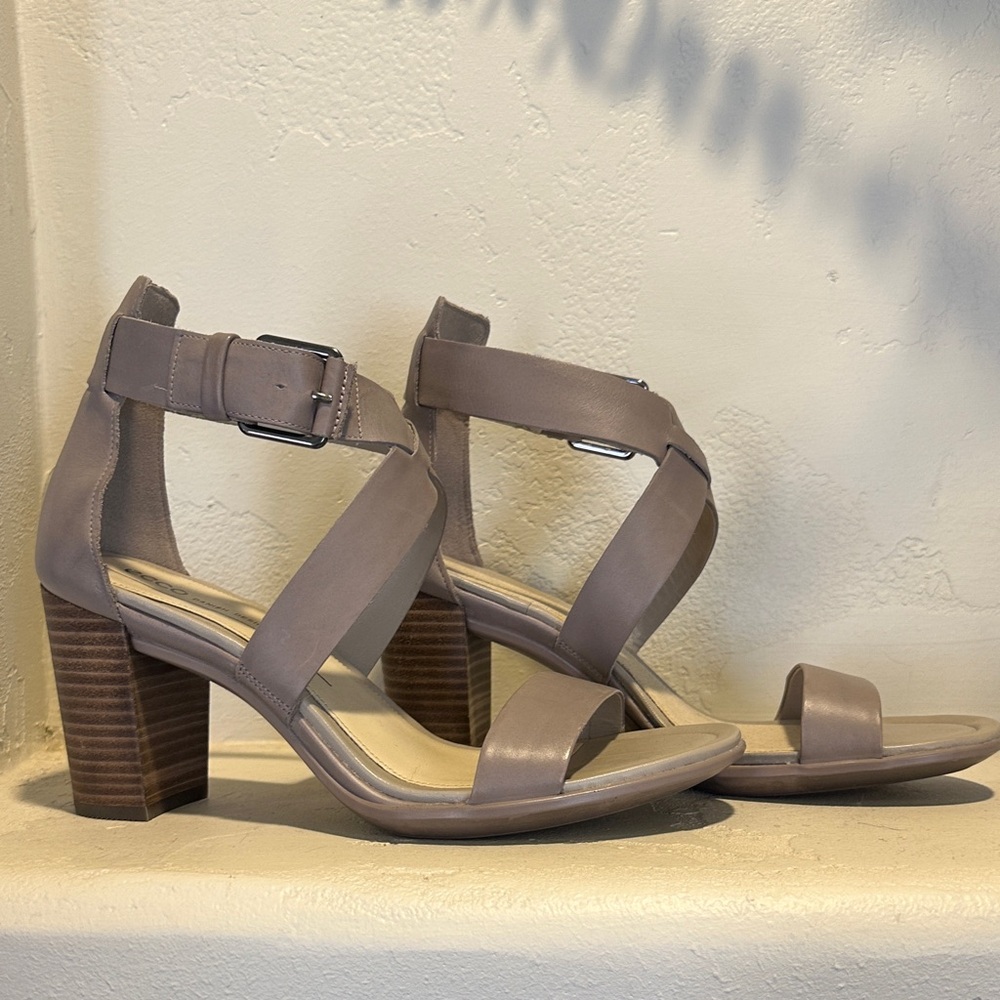 Ecco Taupe Women's Block Heel Sandals
